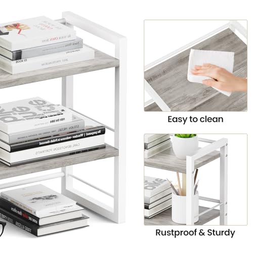 Office Desk Shelf Organizer, Wood Desktop Bookshelf Supplies Storage Rack, Shelf for Top of Desk and Dresser (Grey-2 Tier) - color: Grey