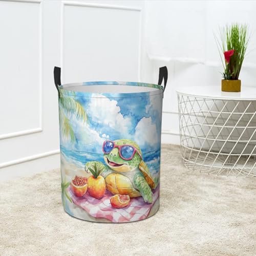 Tropical Turtle Beach Laundry Basket Ocean Animal Foldable Laundry Hamper with Handles Clothes Storage Bin for Household Bedroom Bathroom Dorms 17.3"x13.6" - color: Tropical Turtle Beach
