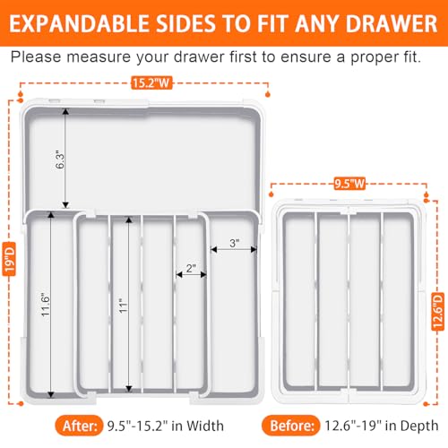 Spaclear Silverware Organizer Extra Deep - Expandable Utensil Drawer Organizer, 19 x 15 Inch Silverware Tray for Kitchen Drawer with 7 Slots, Adjustable Cutlery Tray for Spoons Forks Knives, White - color: White, size: M(9.5-15.2"w x 12.6-19"d)