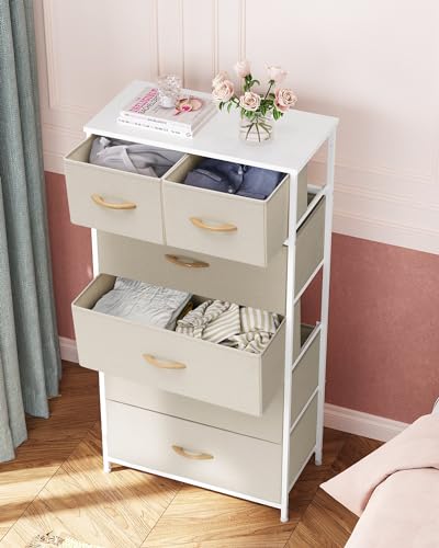 Crestlive Products Dresser for Bedroom Tall Skinny Dresser Storage Tower - Sturdy Steel Frame, Wood Top, Fabric Bins, Wood Handles - Organizer Unit for Entryway, Hallway, Closets - 6 Drawers (Beige) - color: Beige, style: 6 Drawers