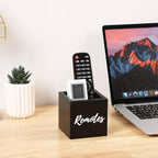 Remote Control Holder, Wooden Tv Remote Holder, Remote Holder for Table, Remote Control Storage Organizer Caddy (for 2 or 3 Remote Controls) 3.5 x3.5x3.5 - Black