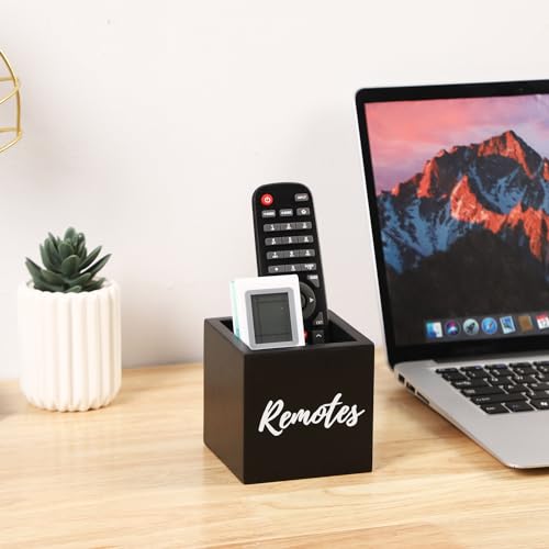 Remote Control Holder, Wooden Tv Remote Holder, Remote Holder for Table, Remote Control Storage Organizer Caddy (for 2 or 3 Remote Controls) 3.5 x3.5x3.5 - Black