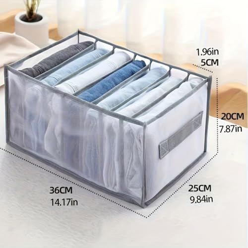 Large Size Wardrobe Clothes Organizers, 7-Compartment Foldable Drawer Organizers with Handles, 14.17 x 9.84 x 7.87 Inches, for Pants, Sweaters, Jeans