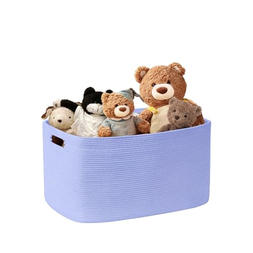 45L Small Baby Girls Laundry Basket for Nursery Storage,Cute Woven cotton Rope Baskets for Kids Toy，Gifts, Boho Square Wicker Blanket hamper for Living Room,Bedroom Dirty Clothes,Blue Purple - color: Blue Purple, size: 45L