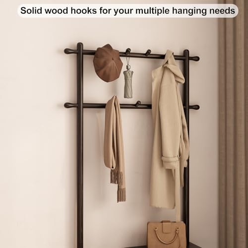 AQIMUELE Coat Rack with Shoe Storage, Wooden Hall Tree with Bench, 11 Hooks and 2-Tier Storage Shelves, 3-in-1, Entryway Bench with Coat Rack (31.5"-Deep Black) - color: Black, size: 31.5"