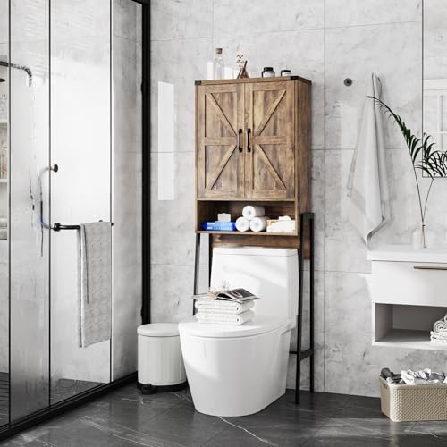 Vabches Over The Toilet Storage Cabinet with 2-Door Design Bathroom Organizers and Storage with Anti-Tip Device Over Toilet Organizer with Shelves for Bathroom,Restroom,Laundry Brown - color: Brown