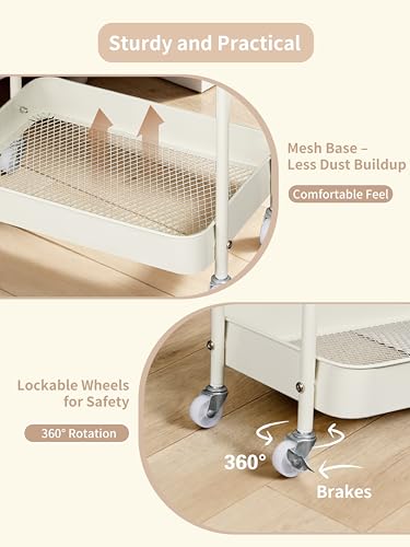 Fortella Baby Diaper Caddy, 3 Tier Rolling Storage Cart for Baby Essentials, Diaper Cart with Detachable Dividers, Storage Organizer & Baby Bottle Organizer for Bedroom, Living Room (Beige)