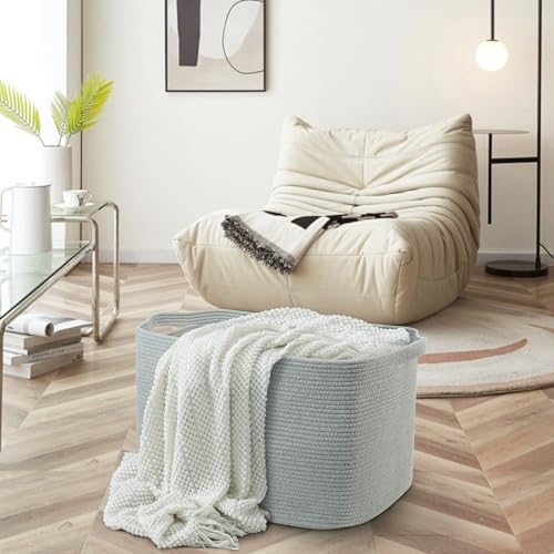 MEGASKET Extra Large Rectangle Storage Basket, 23.6" x 17" x 12" Gray Blanket Storage for Living Room, Large Soft Woven Cotton Rope Bin for Organizing, Kids Dog Wicker Toy Box Organizer - color: Gray, size: 23.6"x17"x12