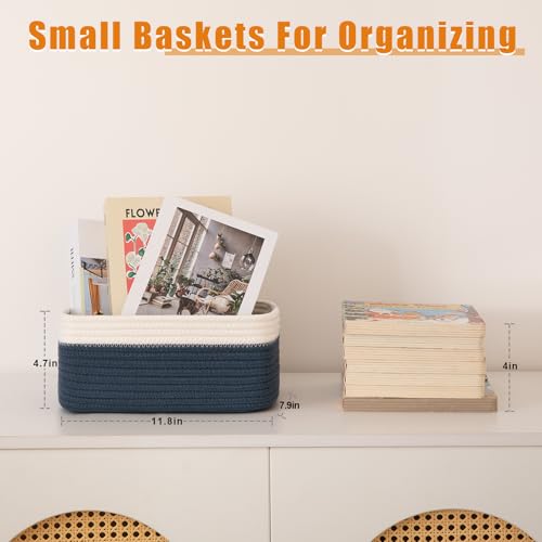 OIAHOMY 4 Pack Storage Baskets for Organizing, Small Bins for Shelves, Cute Decorative Storage Bins, Organizer Baskets for Gifts Empty, 11.8''Lx7.8''Wx4.7''H, Blue/White - color: Blue/White, size: 11.8"*7.8"*4.7"