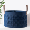 BOLDMONKEY Laundry Basket 20" x20 " x11.8 ",Extra Large Round Blanket Basket with Leather Handle, Felt Storage Basket for Living Room, Nursery, Dog Toys-Navy Blue - color: Navy Blue