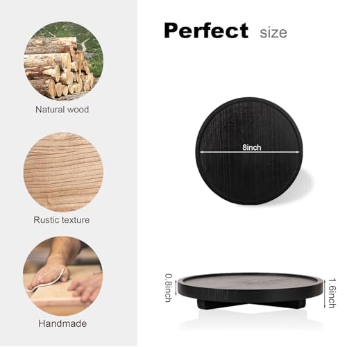 Round Decorative Tray Wood Bathroom Counter Organizer Farmhouse Kitchen Decor Wooden Riser for Soap Dish, Perfume, Candle, Sponge, 8" - Black - color: Black, size: 8"