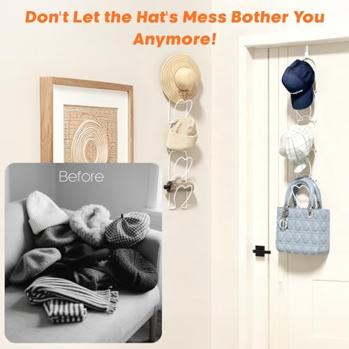 LINFIDITE 10 Pack Hat Rack Hanging Baseball Caps Display Storage Rack Hat Organizer Wigs Rack Over Door Wall Mounted Scarves Handbags Storage Holder for Door, Wall, Closet, Bathroom,White - color: 10pcs White, size: Heart Ring