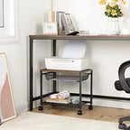 HOOBRO Under Desk Printer Stand, Industrial Printer Cart with Storage Shelf, 2-Tier Mobile Printer Table on Wheels, Heavy Duty Machine Storage Rack for Office and Home Rustic Brown + Black BF12PS01