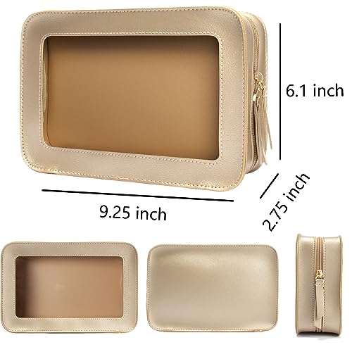 LETGO Clear Makeup Bags, TSA Approved Toiletry Bag with Zipper, Clear Makeup Organizer Fit Carry-on Travel Essentials,Clear Cosmetic Bags for Women Men (C-Gold) - color: C-Gold