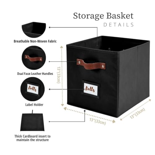 DECOMOMO Storage Cubes, 13x13x13 Storage Cube Bins with Labels, Fabric Organizer Bins (13" / 6pcs, Black) - color: Black, size: Cube 13" / 6pcs
