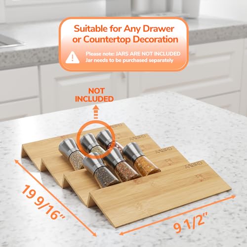 AMBIRD Bamboo Spice Drawer Organizer with Non-slip Mat,4 Tier Jar Spice Rack Tray 9.5'',Seasoning Organizer for Kitchen,Cabinet,Drawers,Countertop - size: 4 Pcs x 9.5'' W, style: Natural
