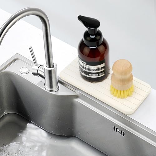 Diatomaceous Earth Dish Drying Mat for Bathroom Sink Tray Kitchen Counter Soap Dish White Diatomite Stone Sink Trays Absorbent Coasters Water Absorbing Stone Quick Drying Tray Kitchen Sink Accessories - color: White Diatomite