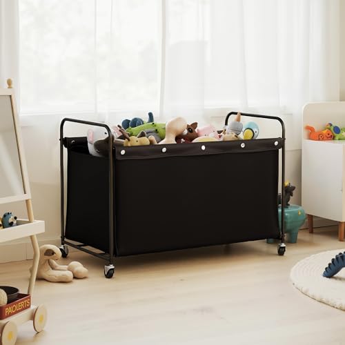 StorageWorks Toy Box with Wheels for Kids, 200L Extra Large Toy Storage Chest and Organizer, 27.5" Metal Toybox with 360° Swivel Wheels for Bedroom, Kids Room, Stuffed Animal Storage, Black - color: Black, size: 38"Lx20¾"Wx27½"H