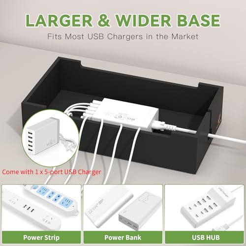 Pezin & Hulin Multi Charger Station Organizer, 5-Port USB Charger Dock with 6 Cables, Cable Management Box, Cord Organizer for Desk, Wire Organizers and Storage for Cords and Power Strip -Black - color: Black