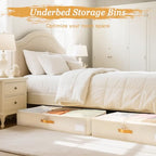 Criusia Under Bed Storage Bins with Clear PVC Lids – 4 Pack Large Underbed Organizers with Heavy-Duty Handles, Reinforced with 800G PP Panels & 80G Non-Woven Fabric – Waterproof & Foldable, Beige - color: 4 Pack Beige