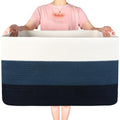 MINTWOOD Design 22in Extra Large Blanket Basket Holder Living Room, Rectangle Rope Woven Storage Basket with Handles for Laundry, Pool Towels, and Shoes, Dog Toy Organizer Bin Box, 3-Tone Blue - color: 3-Tone Blue