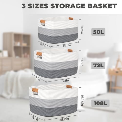 danpinera Rectangle Blanket Storage Basket, 50L Large Decorative Basket Living Room, Storage Bin with Handle, Woven Rope Hamper for Toy Organizing & Laundry, 18.11’’*14.17’’*11.81’’ Gradient Grey - color: Gradient Grey, size: 50L