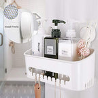 TAILI Strong Vacuum Suction Cup Bath Corner Shower Caddy Storage Basket + 4 Extra Hooks, No Drill Bathroom Shelves for Kitchen Bedroom Organizer Set, White in Plastic - style: 6 pack