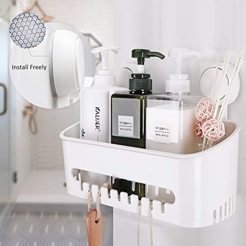 TAILI Strong Vacuum Suction Cup Bath Corner Shower Caddy Storage Basket + 4 Extra Hooks, No Drill Bathroom Shelves for Kitchen Bedroom Organizer Set, White in Plastic - style: 6 pack
