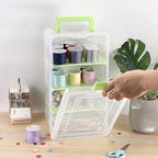 BTSKY Clear Plastic Dividing Storage Box with 4 Deep Compartments Adjustable Storage Bin with Lid Portable Craft Container Multipurpose Sewing Box Art Supply Organizer, 13.9x7.9x6.2 Inches, Green - size: 13.9x7.9x6.2 Inches-Green