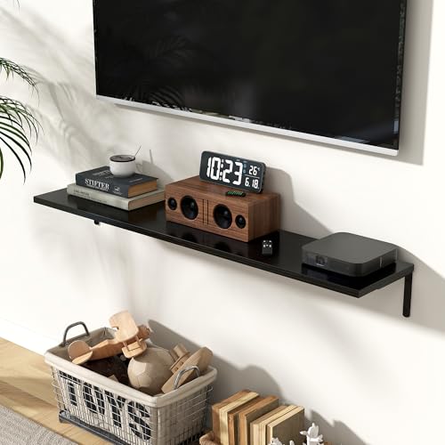 Fun Memories Deep Floating Shelves, 48W x 8D Floating Shelves Set of 2, Wall Mounted Shelf with Metal Brackets, Rustic Wood Wall Shelf for Bathroom, Kitchen and Living Room, Black - color: Black- L Bracket, size: 48"W x 8"D