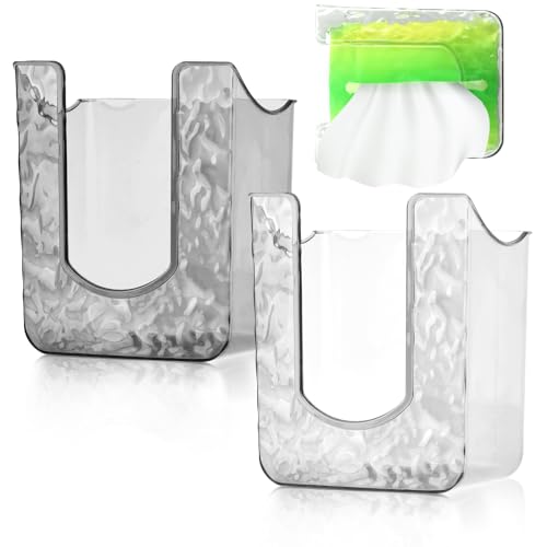 CALIDAKA 2Pcs Bathroom Wipes Holder, Kitchen Wipes Storage, Wall-Mounted Tissue Holder, Non-Slip Flushable Wipes Box, Wipe Container, Wipes Holder for Kitchen Bathroom (Clear+Clear Grey)