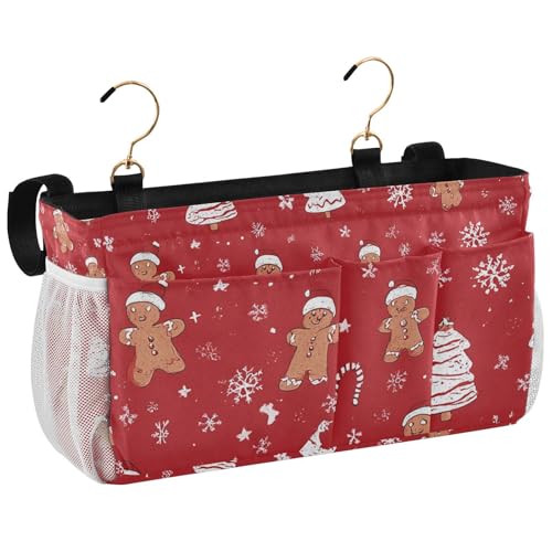 Bedside Caddy Hanging Bunk Bed Caddy Bed Organizer Hanging Pocket with 2 Hooks Bedside Storage Organizer Pocket Bag Holder Gingerbread Christmas Tree01 - color: Gingerbread Christmas Tree01