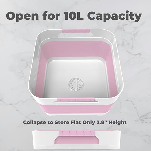 GIMWA 2.6 Gal(10L) Collapsible Wash Basin for Baby Bottles,Pink Space-Saving Collapsible Dish Basin with Drain Plug for bottle washing, Collapsible Bucket for RV Kitchen Essentials - color: Pink