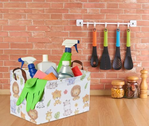 Rectangular Kids Storage Bins,Baby Baskets Organizer.Waterproof PE Coating Cute Basket with Handles.Woodland Nursery Decor,Toys Box,Books Basket, (Cute Animal) - color: Cute Animal