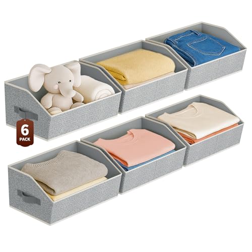 Homsorout Large Closet Organizers and Storage Bins - 6 Pack Trapezoid Storage Baskets for Shelves, Foldable Fabric Baskets with Handles Ideal for Closet, Basket, Wardrobe and Shelf Storage, Light Grey - color: Light Grey, size: 6 Pack