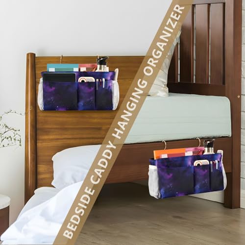 Bedside Caddy Hanging Storage Bag Galaxy Purple Bedside Organizer Caddy for Bunk, Dorm Room, Hospital Beds - Place Magazines / Remotes / Keys