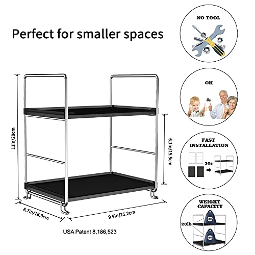 2-Tier Bathroom Organizer Countertop Storage Shelf, Vanity Tray Cosmetic Stackable Storage Rack, Kitchen Spice Rack (Chrome + Black) - color: Black + Sliver