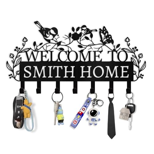 Personalized Key Holder for Wall - Custom Name Metal Wall Key Hanger - Welcome to My Home - Key Rack Holder Wall Mount for Living Room Bedroom Doorway Hallway, Unique Housewarming Gift - color: 06 Bird