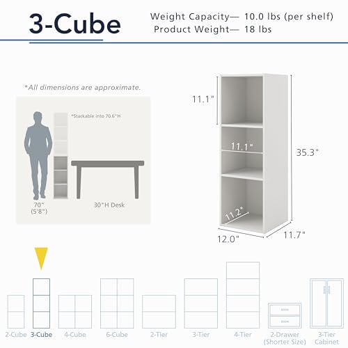Homes: Inside + Out Apexa 3-Cube Storage Organizer Shelves, Stackable Wood Bookcase Fits Cubby Bins for Organization, Dorm Teen Room Decor & Home Office, White - color: White, size: 3-Cube