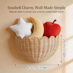 Scalloped Rattan Wall Basket - Handmade Wicker Hanging Decor，Toys Towels & Plants Versatile Storage Basket Bathroom Living Room & Entryway Natural Rattan Wall Decor