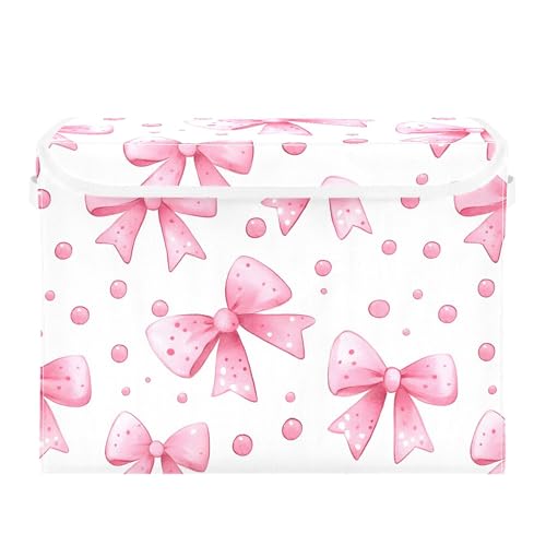 xigua Bows and Polka Dots Storage Bins with Lids and Carrying Handle,Foldable Storage Boxes Organizer Containers Baskets Cube with Cover for Home Bedroom Closet Office - color: Bows and Polka Dots