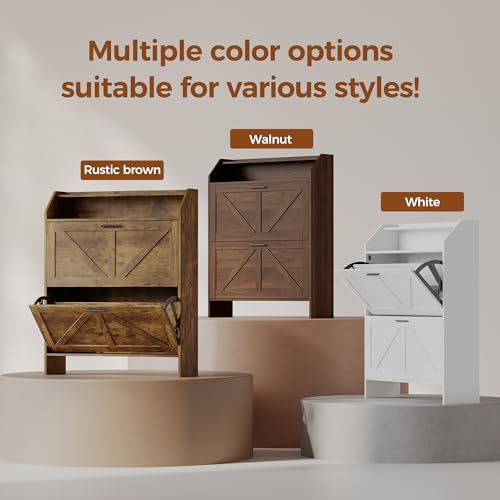 Mericonia Farmhouse Shoe Cabinet with 2 Flip Drawers, Shoes Storage Cabinet, Freestanding Shoe Rack Organizer for Entryway, Rustic Brown - color: C-rustic Brown (Flip Drawers)