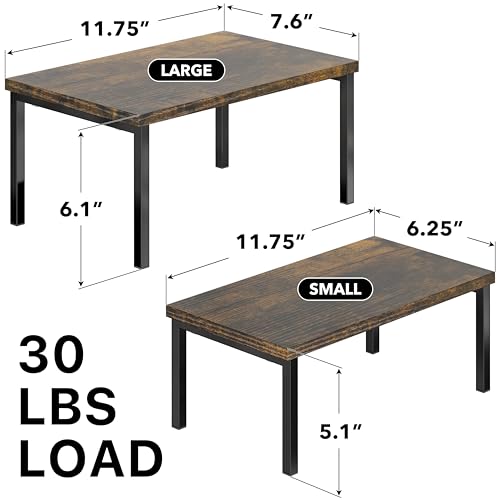 Simple Houseware Expandable Stackable Cabinet and Counter Shelf Organizer with Wooden Surface, 7.6'' D x 11.75'' W x 6.1'' H, Rustic Brown - color: Rustic Brown