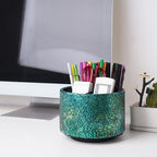 Round Leather Art Supply Organizer,Remote Control Holder,360 Degree Spinning,Multi-Functional Pencil Holder,4 Compartments Desktop Stationary Organizer(1-Rich Flower Green) - color: 1-Rich Flower Green1