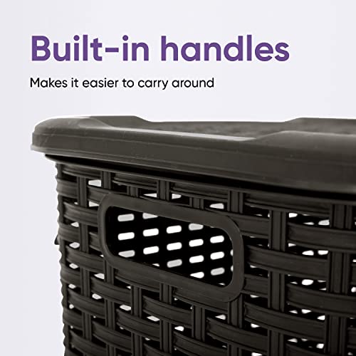 Laundry Hamper Basket With Lid 60 Liter - Deluxe Wicker Style Brown Color - 1.70 Bushel Bin With Cutout Handles To Storage Dirty Cloths in Washroom Bathroom, Or Bedroom. By Superio - color: Brown, size: 1-pack