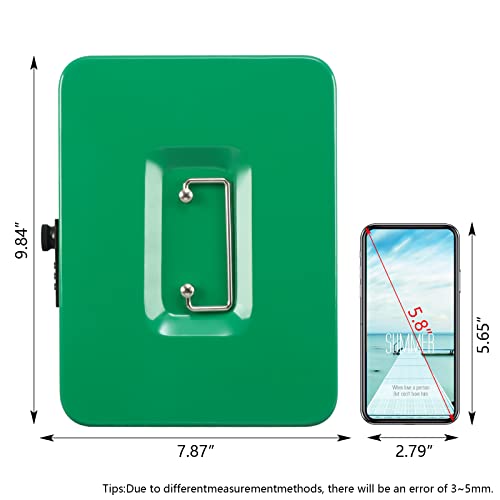 KYODOLED Large Cash Box with Combination Lock,Safe Metal Box for Money, Storage Lock Box with Money Tray,9.84"x 7.87"x 3.54" Green Large - color: Green, size: Large