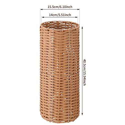 Weysat Woven Umbrella Stand for Entryway Handmade Umbrella Holder Freestanding Cane Stand Natural Color Decorative Umbrella Rack Tall Basket for Laundry Bathroom(Rattan, Cylindrical Style) - style: Cylindrical Style