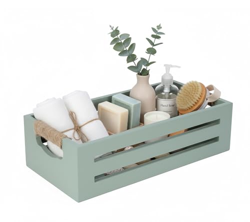 Toilet Paper Storage Box with Handles, Wooden Wicker Toilet Tank Basket, Bathroom Basket Organizer for Countertop, Decorative Wicker Bins for Bathroom or Guest Room-Green - color: Green