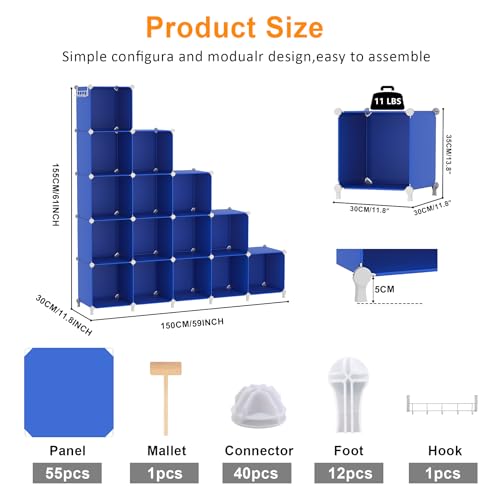 AWTATOS Cube Storage Organizer, 16 Cube Closet Organizers and Storage Shelves, DIY Stackable Bookshelf for Bedroom, Home, Admiral Blue - color: Dark Blue, size: 4x4