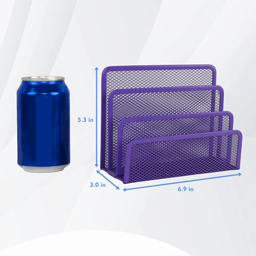 EASEPRES Desk Mail Organizer, Office Small Desktop Metal Mesh Envelope Letter Sorter Paper File Holder Organizer with 3 Vertical Upright Compartments, Purple 1 Pack - color: Purple, size: 1 Pack